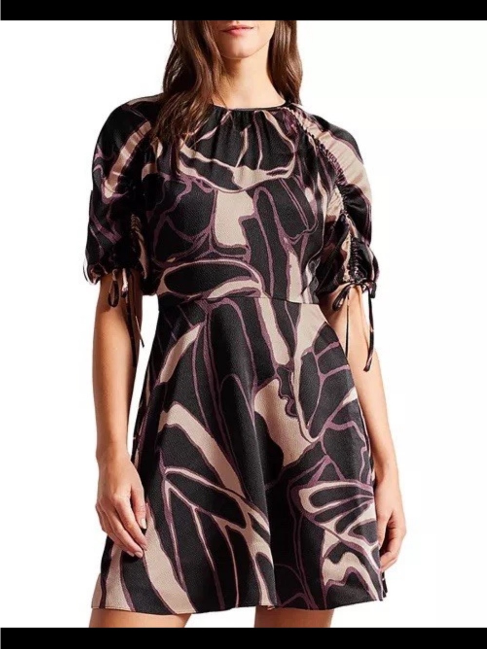 Ted Baker Size 0 Womens Gilliaa Printed Mini Fit and Flare Puff Sleeve Dress NWT